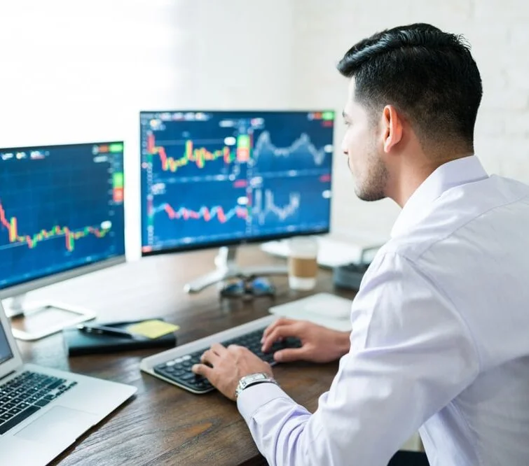 Un individu examinant des diagrammes sur l'écran de son ordinateur